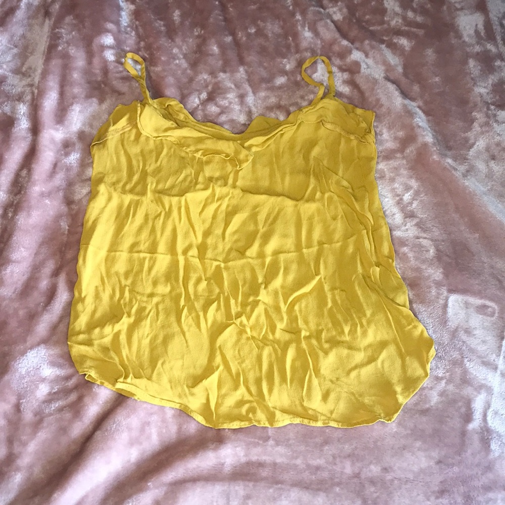 Mustard yellow tank with scrunch and flare detail